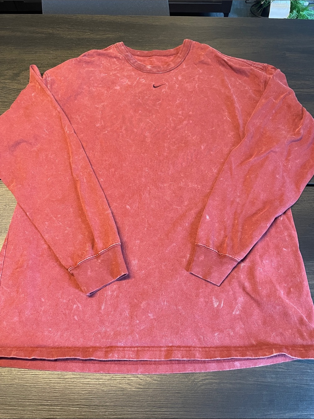 Nike Long Sleeve Tee in Washed Red with Black Swoosh